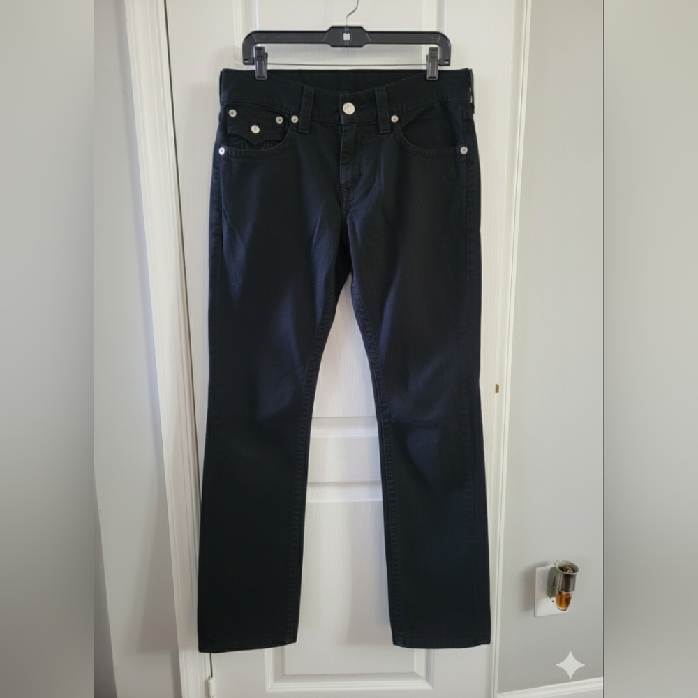 True Religion Section Straight Leg Jeans with Flap Pockets Black Size 32 Waist